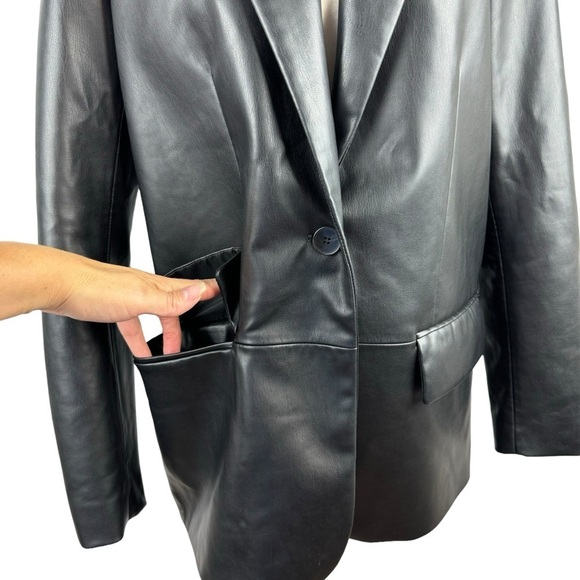 Zara Faux Leather Oversized Blazer Jacket Black Bloggers Favorite Career Small - Picture 4 of 16